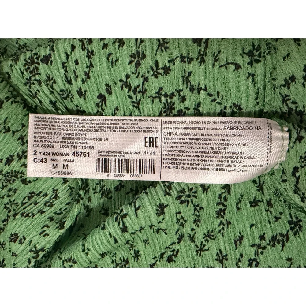 MNG Green Floral Print Midi Dress Long Sleeve V Neck Ruched Waist - Picture 9 of 9
